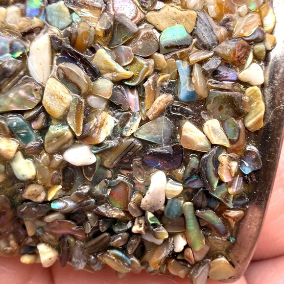 VTG Abalone Shell Chip Inlay Belt Buckle Southwestern Boho Fashion Jewelry - Picture 4 of 6